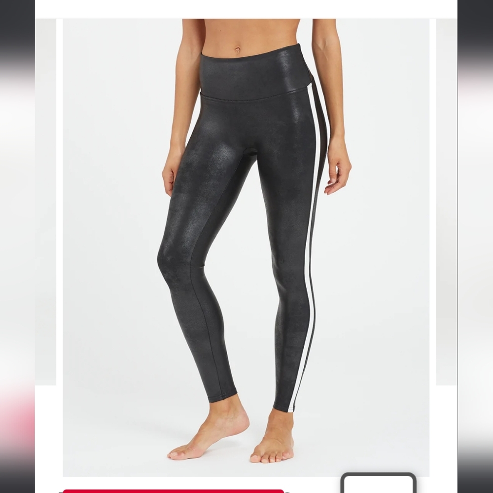 SPANX Leather Side Stripe Leggings